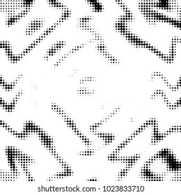 Abstract grunge grid polka dot halftone background pattern. Spotted black and white vector line illustration
