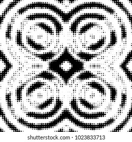 Abstract grunge grid polka dot halftone background pattern. Spotted black and white vector line illustration
