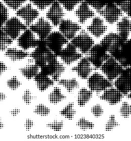 Abstract grunge grid polka dot halftone background pattern. Spotted black and white vector line illustration
