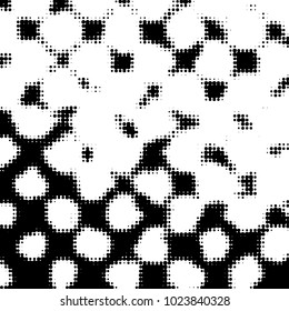 Abstract grunge grid polka dot halftone background pattern. Spotted black and white vector line illustration
