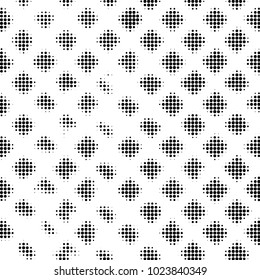 Abstract grunge grid polka dot halftone background pattern. Spotted black and white vector line illustration
