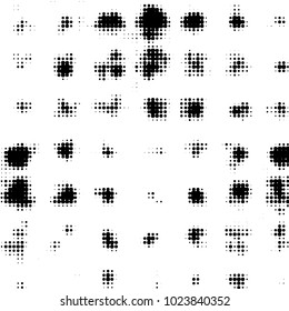 Abstract grunge grid polka dot halftone background pattern. Spotted black and white vector line illustration
