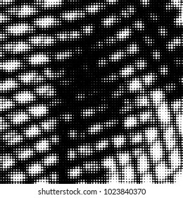 Abstract grunge grid polka dot halftone background pattern. Spotted black and white vector line illustration
