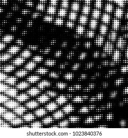 Abstract grunge grid polka dot halftone background pattern. Spotted black and white vector line illustration
