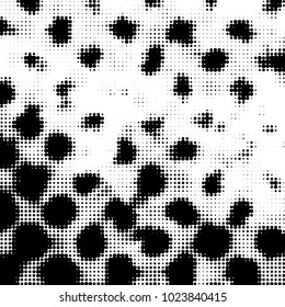 Abstract grunge grid polka dot halftone background pattern. Spotted black and white vector line illustration
