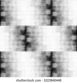 Abstract grunge grid polka dot halftone background pattern. Spotted black and white vector line illustration
