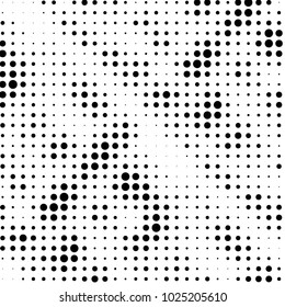 Abstract grunge grid polka dot halftone background pattern. Spotted black and white vector line illustration

