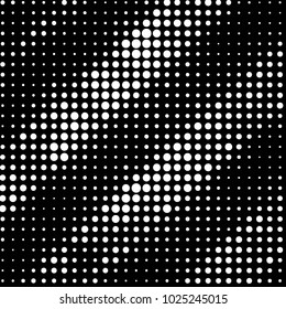 Abstract grunge grid polka dot halftone background pattern. Spotted black and white vector line illustration

