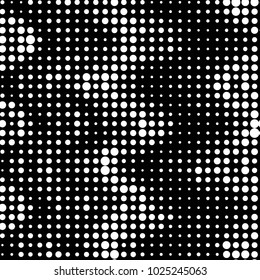 Abstract grunge grid polka dot halftone background pattern. Spotted black and white vector line illustration
