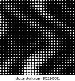 Abstract grunge grid polka dot halftone background pattern. Spotted black and white vector line illustration
