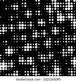 Abstract grunge grid polka dot halftone background pattern. Spotted black and white vector line illustration
