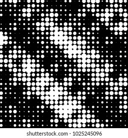 Abstract grunge grid polka dot halftone background pattern. Spotted black and white vector line illustration
