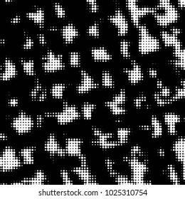 Abstract grunge grid polka dot halftone background pattern. Spotted black and white vector line illustration
