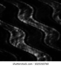 Abstract grunge grid polka dot halftone background pattern. Spotted black and white vector line illustration

