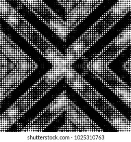 Abstract grunge grid polka dot halftone background pattern. Spotted black and white vector line illustration
