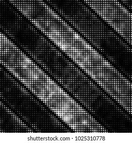 Abstract grunge grid polka dot halftone background pattern. Spotted black and white vector line illustration
