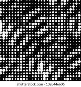 Abstract grunge grid polka dot halftone background pattern. Spotted black and white vector line illustration
