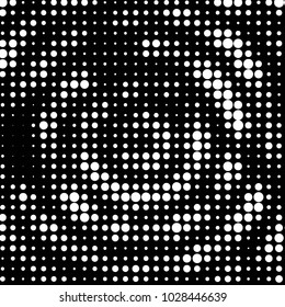 Abstract grunge grid polka dot halftone background pattern. Spotted black and white vector line illustration
