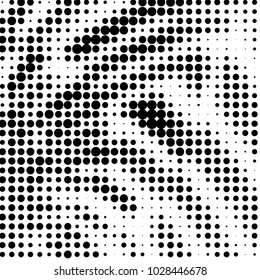Abstract grunge grid polka dot halftone background pattern. Spotted black and white vector line illustration
