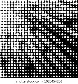 Abstract grunge grid polka dot halftone background pattern. Spotted black and white vector line illustration
