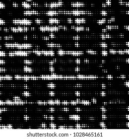 Abstract grunge grid polka dot halftone background pattern. Spotted black and white vector line illustration
