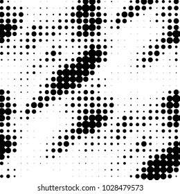 Abstract grunge grid polka dot halftone background pattern. Spotted black and white vector line illustration
