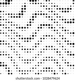 Abstract grunge grid polka dot halftone background pattern. Spotted black and white vector line illustration
