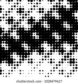 Abstract grunge grid polka dot halftone background pattern. Spotted black and white vector line illustration
