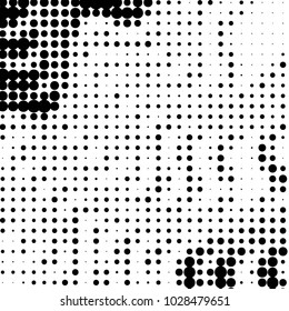Abstract grunge grid polka dot halftone background pattern. Spotted black and white vector line illustration
