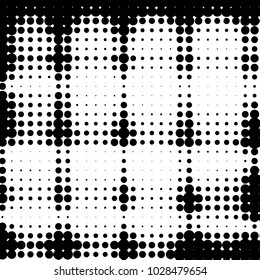 Abstract grunge grid polka dot halftone background pattern. Spotted black and white vector line illustration
