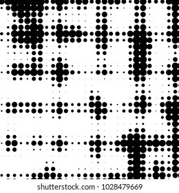 Abstract grunge grid polka dot halftone background pattern. Spotted black and white vector line illustration
