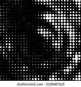 Abstract grunge grid polka dot halftone background pattern. Spotted black and white vector line illustration
