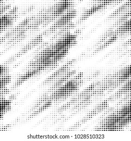 Abstract grunge grid polka dot halftone background pattern. Spotted black and white vector line illustration
