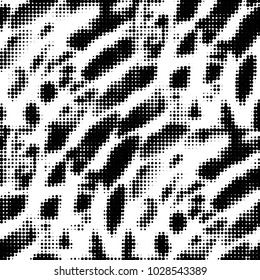 Abstract grunge grid polka dot halftone background pattern. Spotted black and white vector line illustration
