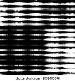 Abstract grunge grid polka dot halftone background pattern. Spotted black and white vector line illustration
