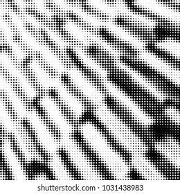 Abstract grunge grid polka dot halftone background pattern. Spotted black and white vector line illustration
