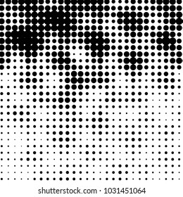 Abstract grunge grid polka dot halftone background pattern. Spotted black and white vector line illustration
