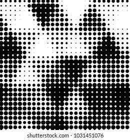 Abstract grunge grid polka dot halftone background pattern. Spotted black and white vector line illustration
