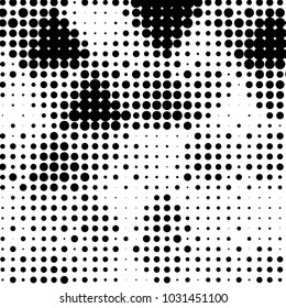 Abstract grunge grid polka dot halftone background pattern. Spotted black and white vector line illustration
