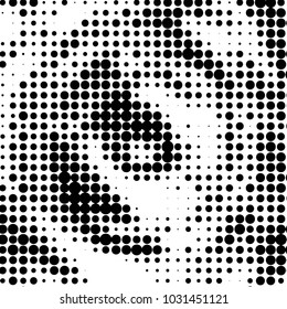 Abstract grunge grid polka dot halftone background pattern. Spotted black and white vector line illustration
