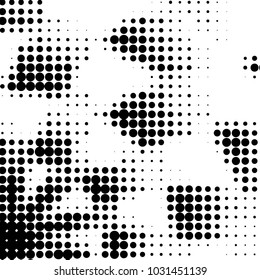 Abstract grunge grid polka dot halftone background pattern. Spotted black and white vector line illustration
