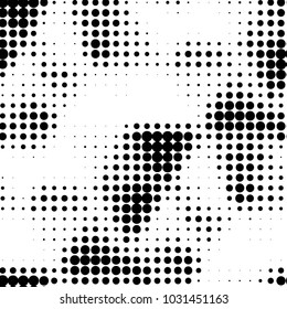 Abstract grunge grid polka dot halftone background pattern. Spotted black and white vector line illustration
