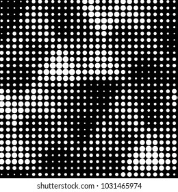 Abstract grunge grid polka dot halftone background pattern. Spotted black and white vector line illustration
