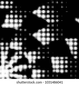 Abstract grunge grid polka dot halftone background pattern. Spotted black and white vector line illustration
