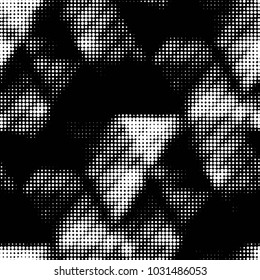 Abstract grunge grid polka dot halftone background pattern. Spotted black and white vector line illustration
