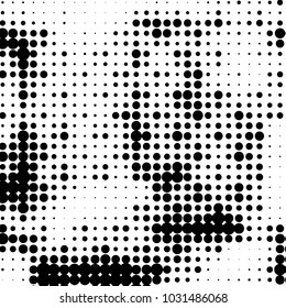 Abstract grunge grid polka dot halftone background pattern. Spotted black and white vector line illustration
