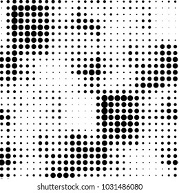 Abstract grunge grid polka dot halftone background pattern. Spotted black and white vector line illustration
