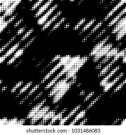 Abstract grunge grid polka dot halftone background pattern. Spotted black and white vector line illustration
