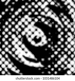 Abstract grunge grid polka dot halftone background pattern. Spotted black and white vector line illustration
