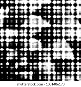Abstract grunge grid polka dot halftone background pattern. Spotted black and white vector line illustration
